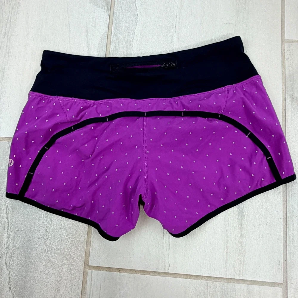 Lululemon Speed Up Shorts Purple Reflective Diamond Dot Black Trim Size 4